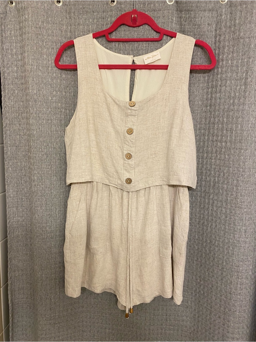 Linen-Blend Sleeveless Romper in Natural Beige